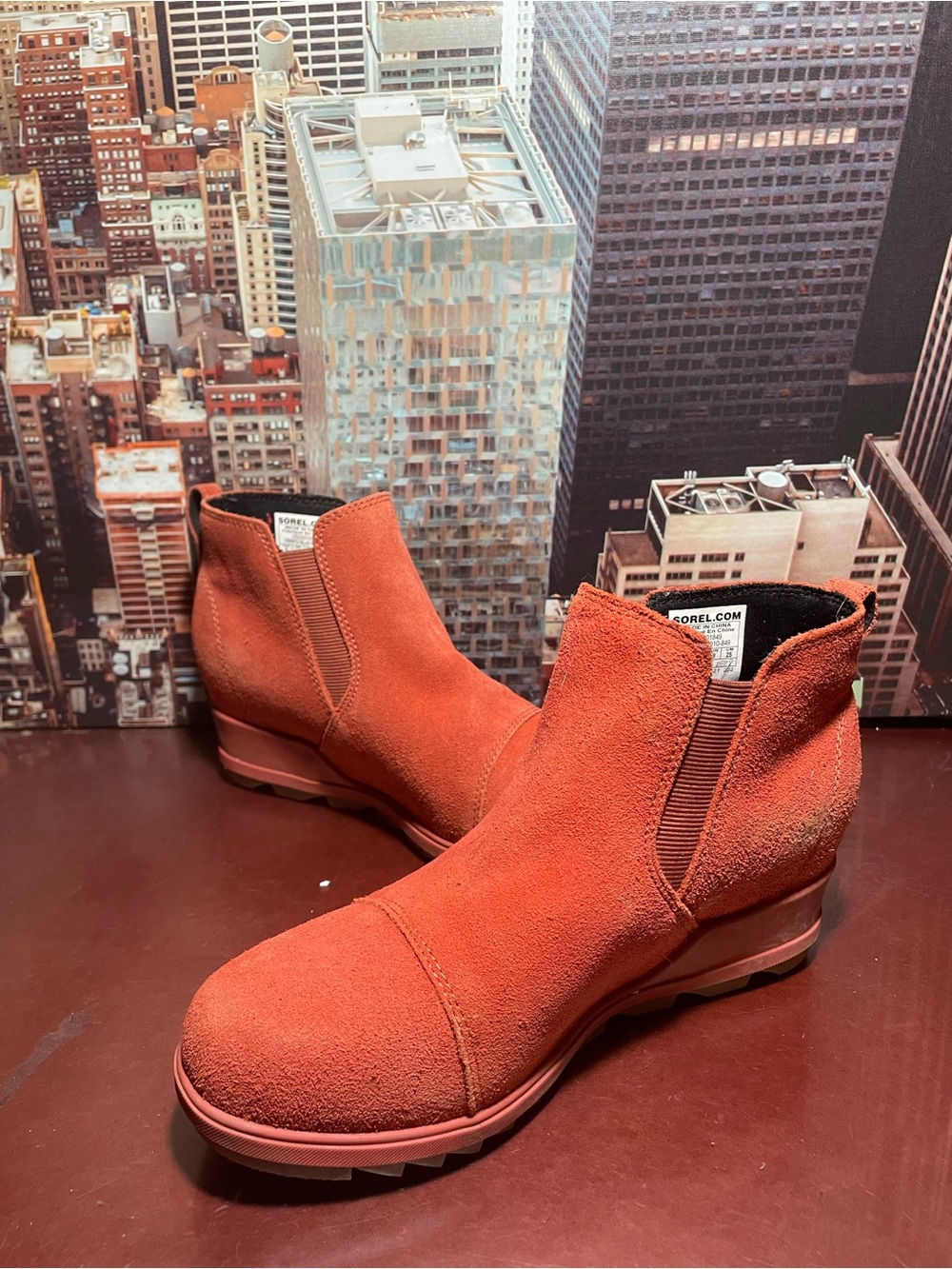 SOREL Evie Pull On Bootie Waterproof Suede Leather Wedge Ankle Booties Sz 8